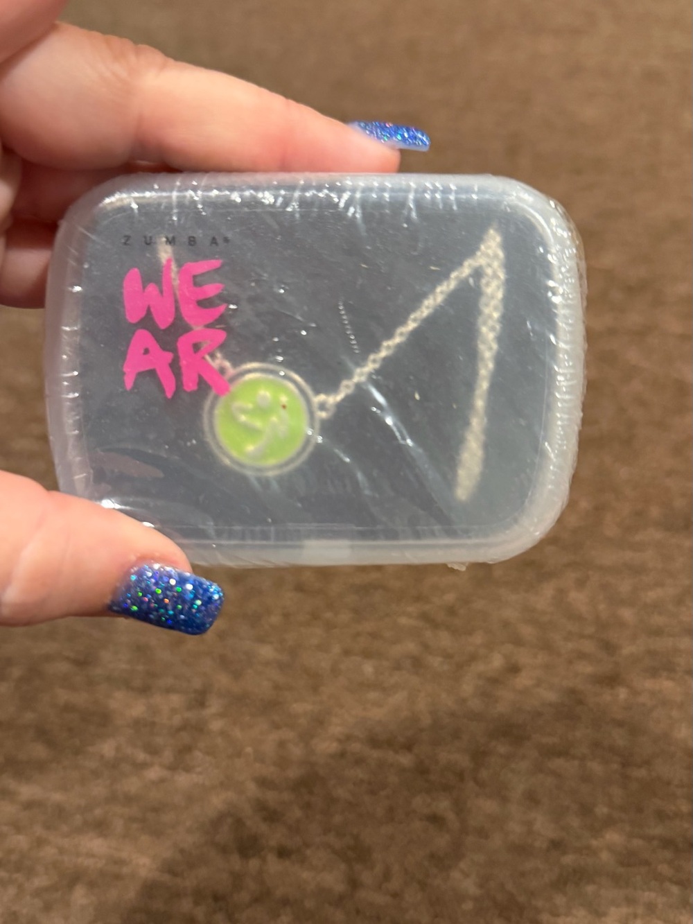 Zumba Nation Necklace Gym Dance Fitness Lime Green Pendant Silver chain case